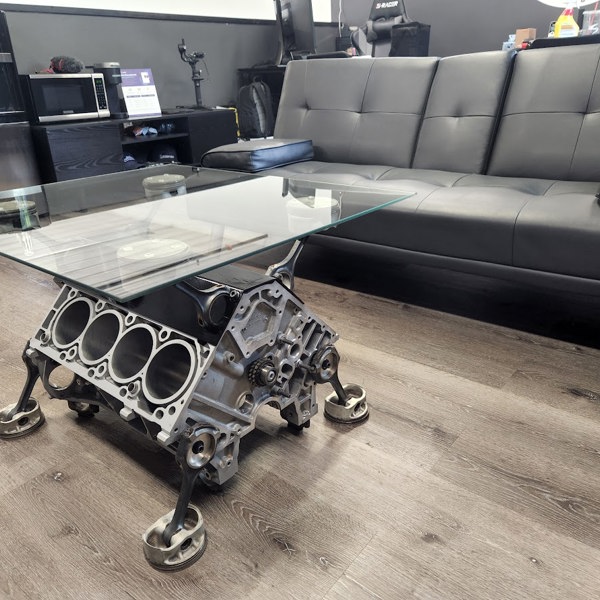Custom coffee table made from Mercedes engine block